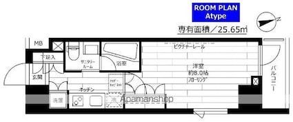 ステージファースト飯田橋アジールコート[1K/25.65m2]の間取図