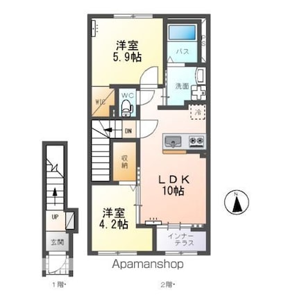 グラン　フェリシア（Ｇｒａｎｄ　Ｆｅｌｉｃｉａ）[2LDK/53.8m2]の間取図