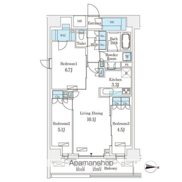 フロンティアレジデンス錦糸公園[3LDK/70.4m2]の間取図
