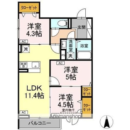 セレスティア荒川ＩＩ[3LDK/58.25m2]の間取図