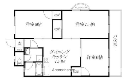 ＣＡＭＥＬＬＩＡ　ＨＥＩＧＨＴＳ[3DK/55.27m2]の間取図