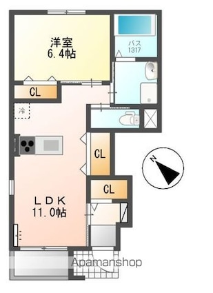 メゾン　デ　ソレール[1LDK/44.1m2]の間取図