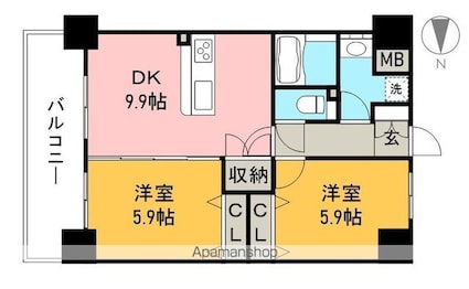 山中ハイツⅢ[2DK/50.7m2]の間取図