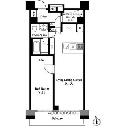プライマル新宿若松町[1LDK/56.56m2]の間取図