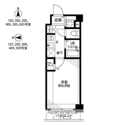 プレール・ドゥーク清澄白河[1K/21.56m2]の間取図
