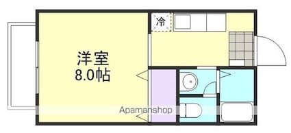 岡山県倉敷市宮前[1K/27.08m2]の間取図