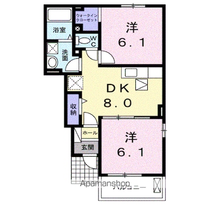ロイヤルパレス・Ｓ[2DK/45.77m2]の間取図