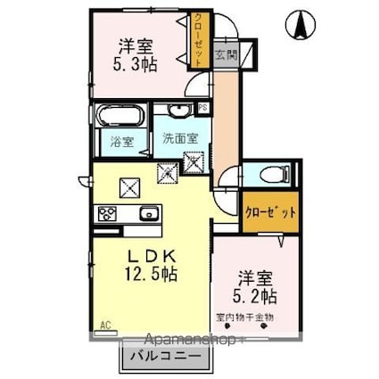 ｍｅｌａ　ｃａｓａ（メーラカーザ）　Ｂ[2LDK/55.73m2]の間取図