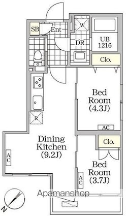 ＢＲＩＣＫ　ＲＥＳＩＤＥＮＣＥ　目黒本町[2DK/40.06m2]の間取図