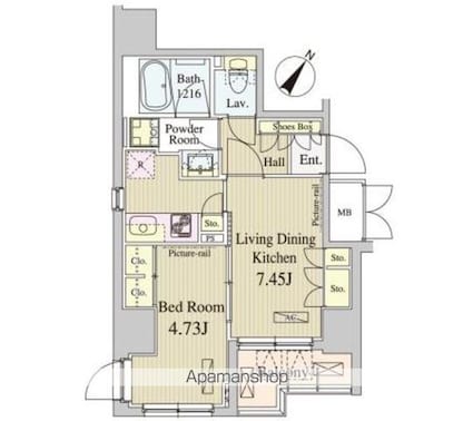 コートラクリア人形町[1LDK/34.36m2]の間取図