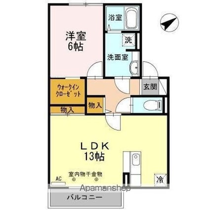 イーストヒルズ高松　Ｆ[1LDK/49.59m2]の間取図