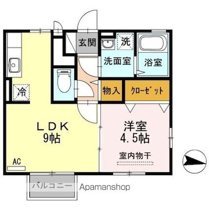 モナリエ南蔵王[1LDK/35.32m2]の間取図