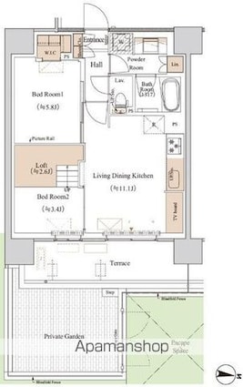 ブランシエスタ木場[2LDK/52.26m2]の間取図