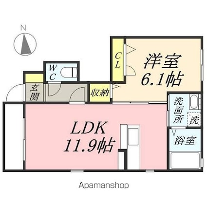 岡山県岡山市南区泉田[1LDK/42.85m2]の間取図