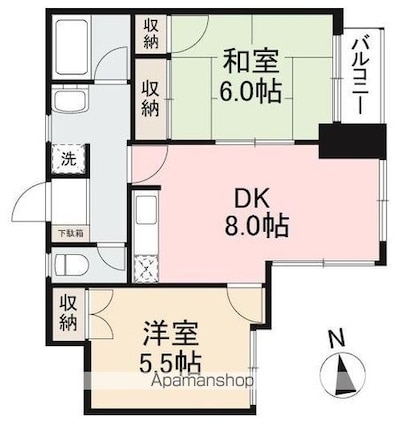 香川県高松市花ノ宮町１丁目[2DK/52.9m2]の間取図
