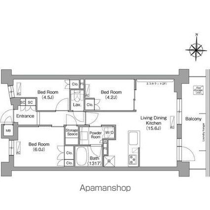 コンフォリア・リヴ八坂富士見[3LDK/65.39m2]の間取図
