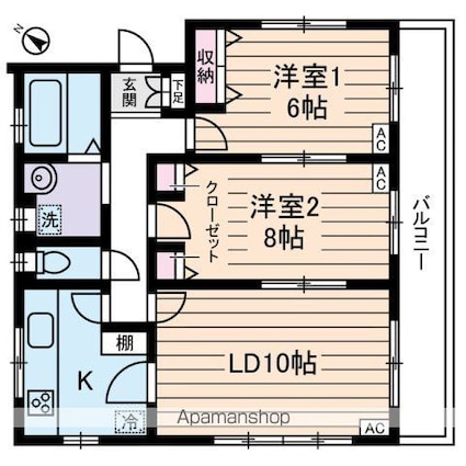 東京都港区元麻布３丁目[2LDK/63.5m2]の間取図