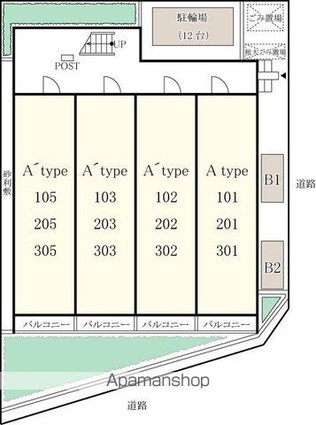 東京都国分寺市西町２丁目[1K/27.32m2]の配置図
