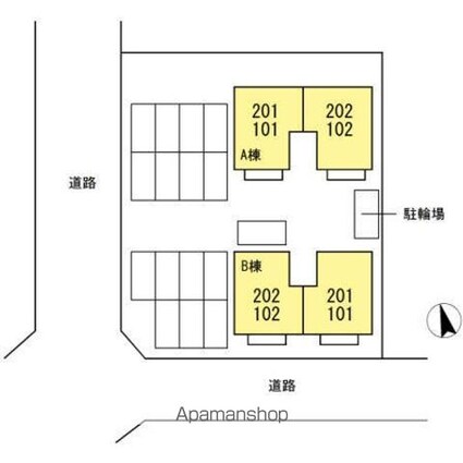 フレッシュグリーン２１　Ｂ棟[2DK/52.84m2]の配置図