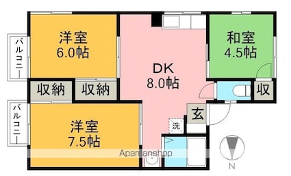 シティハイムナカムラ[3DK/56m2]の間取図