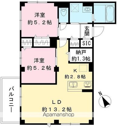 ＲＡＭＯ等々力（Ｎｅａｒｌｙ　ＺＥＨ）[2LDK/60.57m2]の間取図