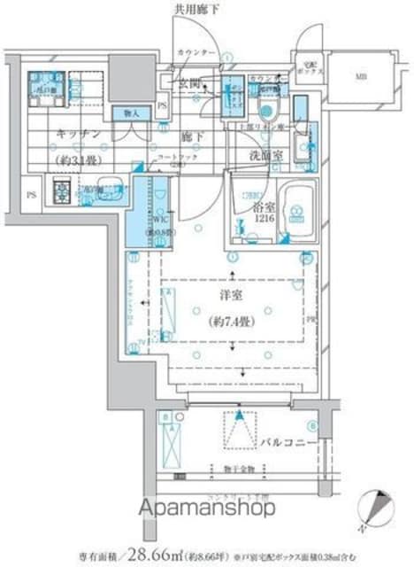 ザ・パークワンズ三軒茶屋[1K/28.66m2]の間取図