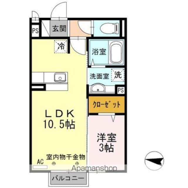 ゼルコヴァ北野[1LDK/33.39m2]の間取図