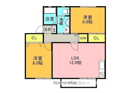 ソシア　Ｂ棟[2LDK/55.25m2]の間取図