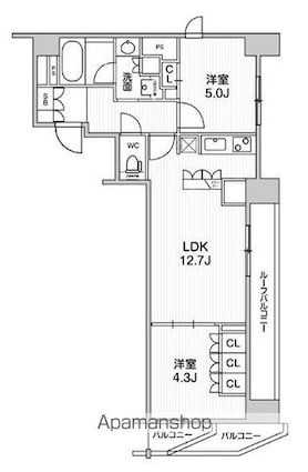 東京都杉並区梅里２丁目[2LDK/54.37m2]の間取図