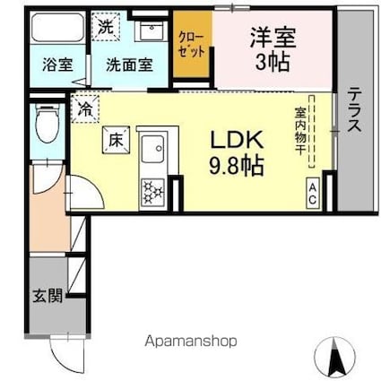 プランタン若里Ⅴ[1LDK/35.16m2]の間取図