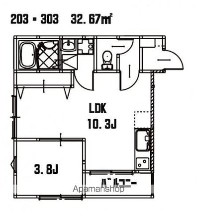 リノリノアパートメントｗｉｔｈＢ棟[1LDK/32.67m2]の間取図