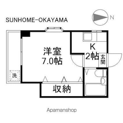 岡山県岡山市北区昭和町[1K/19m2]の間取図