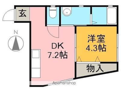 カーサブライト西秦泉寺[1DK/27.87m2]の間取図
