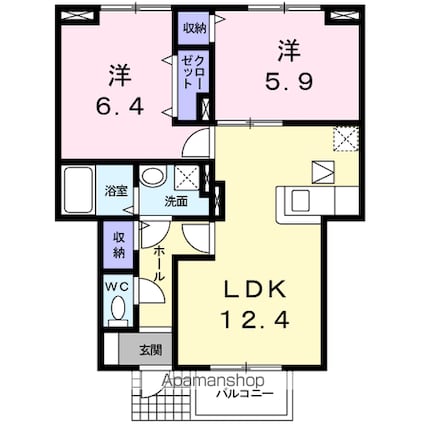 茨城県牛久市牛久町[2LDK/57.01m2]の間取図