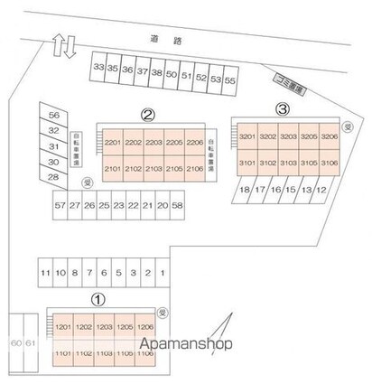 ウッドネスト春日１．２．３[1K/26.24m2]の配置図