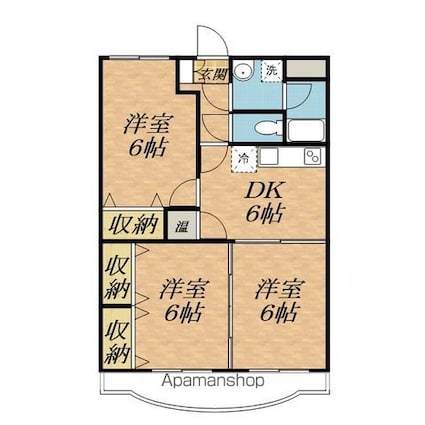ガーデンハイム樗　１番館[3DK/56.76m2]の間取図