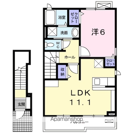 ヴィラ．イースト　ガーデン　Ｂ[1LDK/46.09m2]の間取図