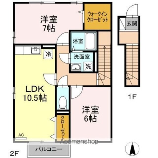 ヴィルヌーブ　Ｍ[2LDK/62.8m2]の間取図