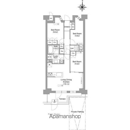 コンフォリア・リヴ八坂富士見[3LDK/66.71m2]の間取図