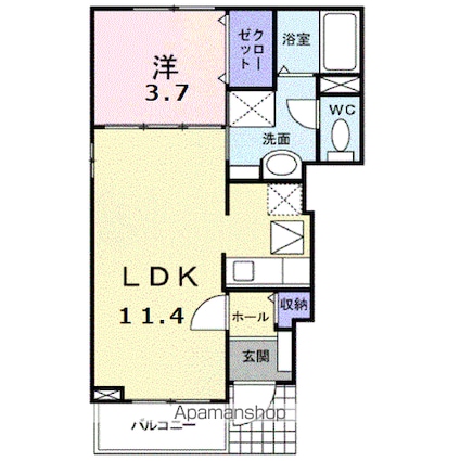 シック・シャンブル[1LDK/37.13m2]の間取図