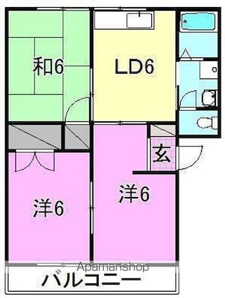 アーバンライフ久米　Ｂ棟[3DK/49.5m2]の間取図