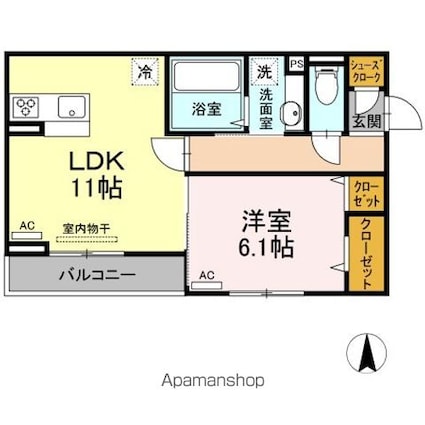 カーサリオ[1LDK/43.98m2]の間取図