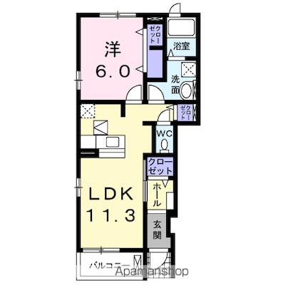 八山田カームリー[1LDK/44.18m2]の間取図