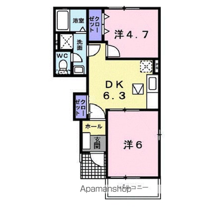 アルクエンシェルＢ[2DK/40.45m2]の間取図
