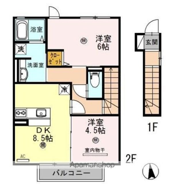 Ｄーｒｏｏｍシルクマム[2DK/53.77m2]の間取図