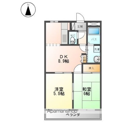 エポックシュー１番館[2DK/44.88m2]の間取図
