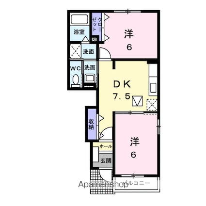 パレアナＡ[2DK/44.82m2]の間取図