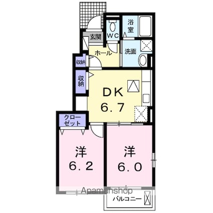 ガーデンヒルズ・ＬａＬａ　Ａ[2DK/45.82m2]の間取図