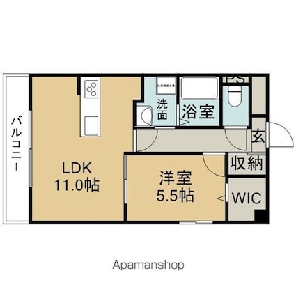フェリオ新西[1LDK/42.2m2]の間取図