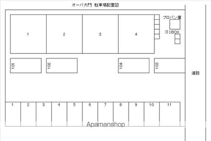 オーパ大門[1K/19.87m2]の配置図
